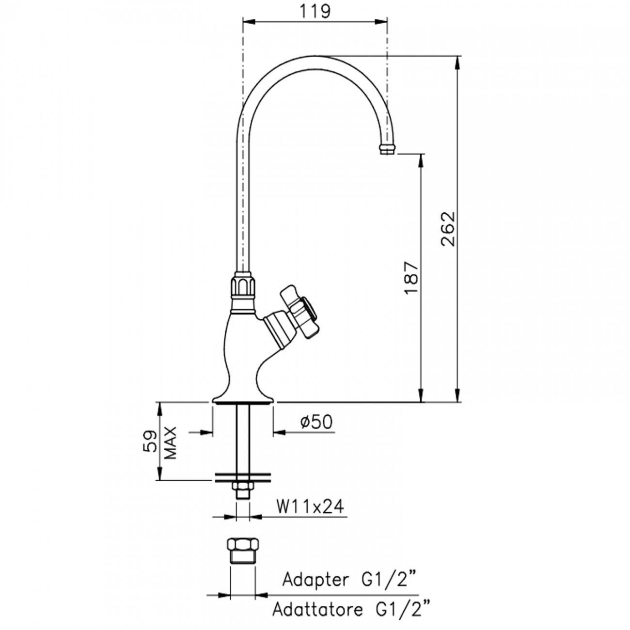Officina Nicolazzi Dames Anglaises, Robinet unique pour filtre à rotule