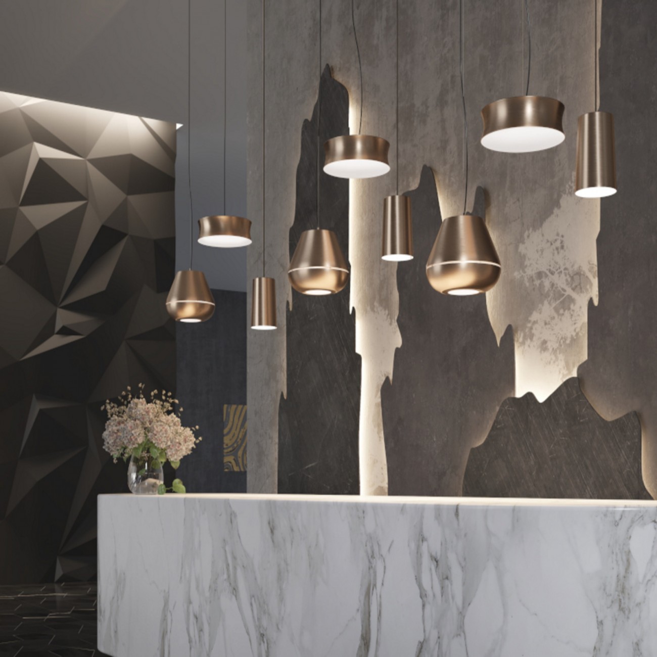 Hind Rabii 3X3X3 M1-Gold, Suspension lamp