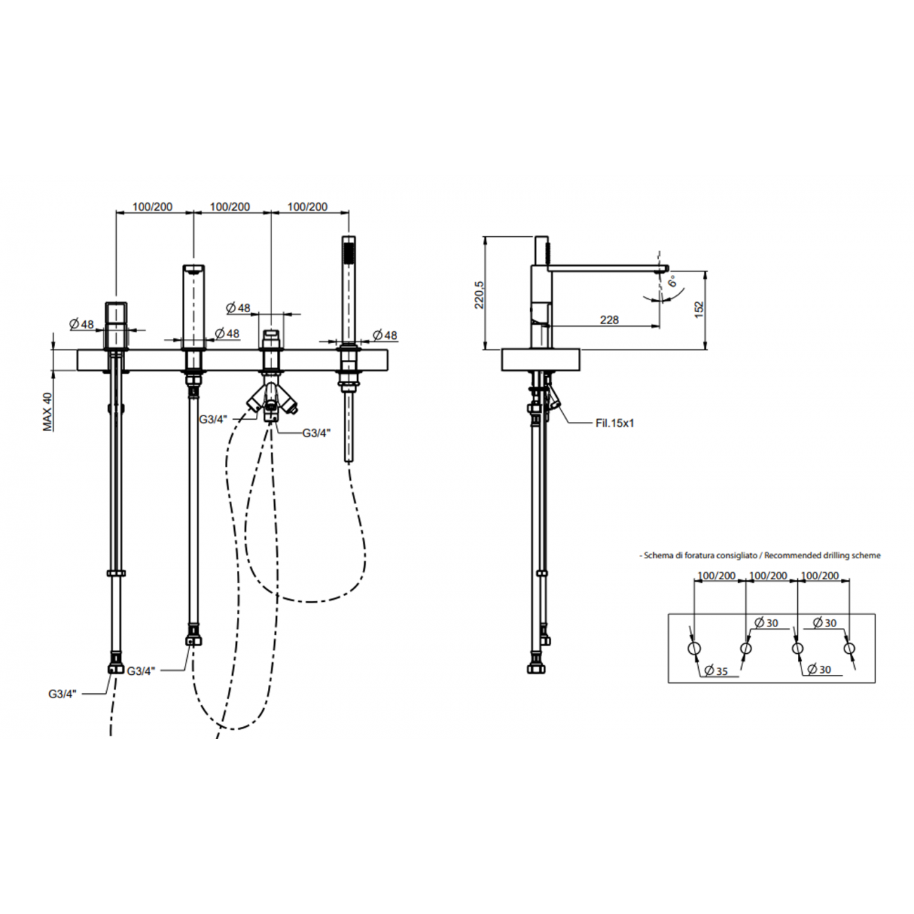 F.lli Frattini Borgia 316 Inox, Single lever with mouth for tub edge