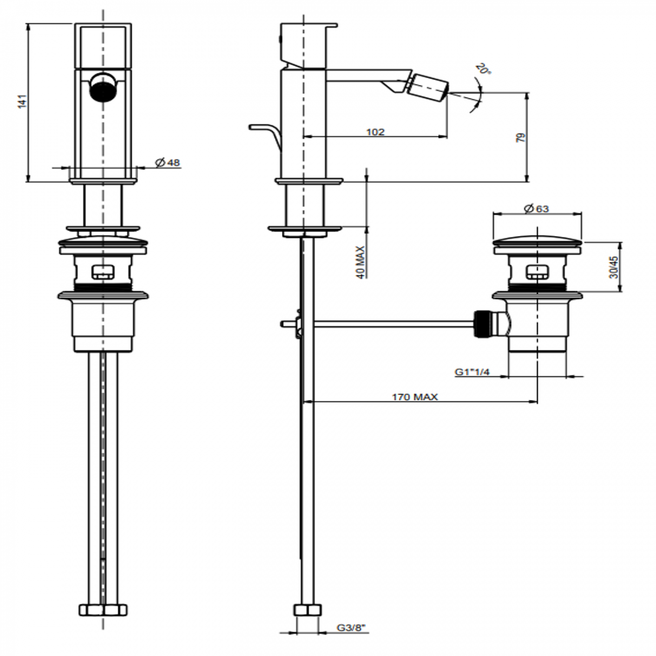 F.lli Frattini Boorgia 316 Inox, Single lever for bidet 1'1/4