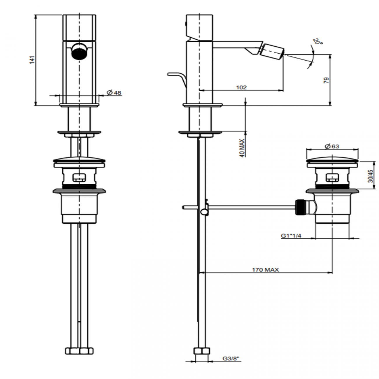 F.lli Frattini Borgia 316 Inox, Monocomando per bidet con scarico 1''1/4