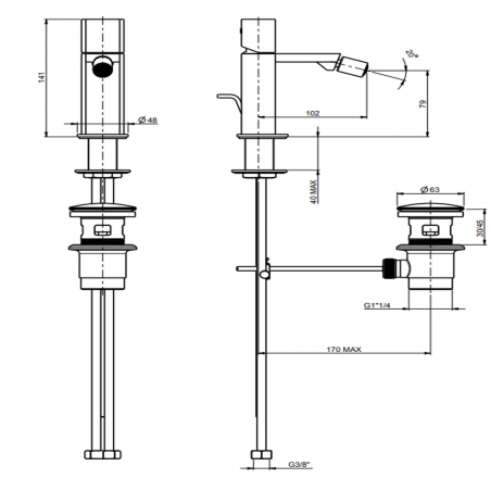 F.lli Frattini Borgia 316 Inox, Monocomando per bidet con scarico 1''1/4