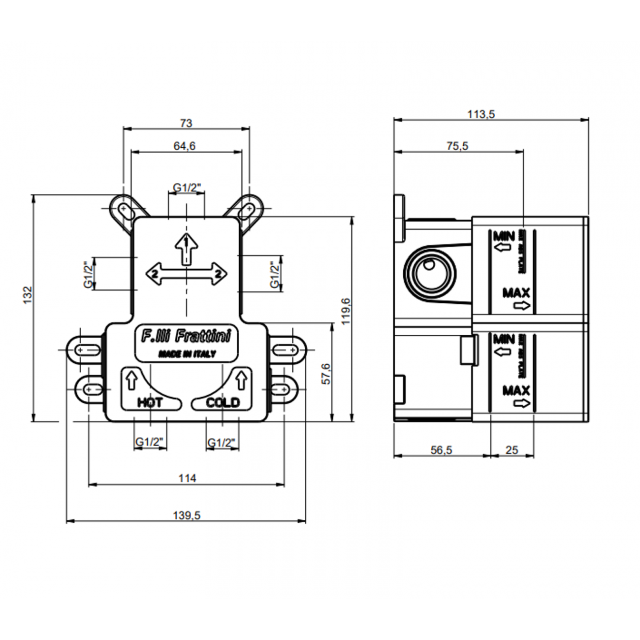 F.lli Frattini Borgia 316 Inox, Monocomando incasso 1 via