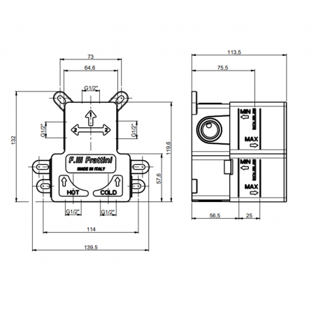 F.lli Frattini Borgia 316 Inox, Monocommande encastrée à 2 voies