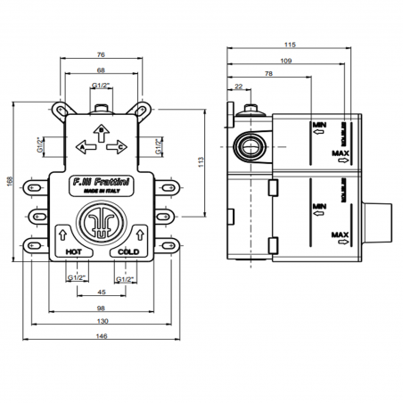 F.lli Frattini Borgia 316 Inox,  Miscelatore incasso doccia termostatico 2-3 vie