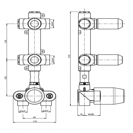 F.lli Frattini Borgia 316 Inox, Mitigeur de douche thermostatique 2-3 voies