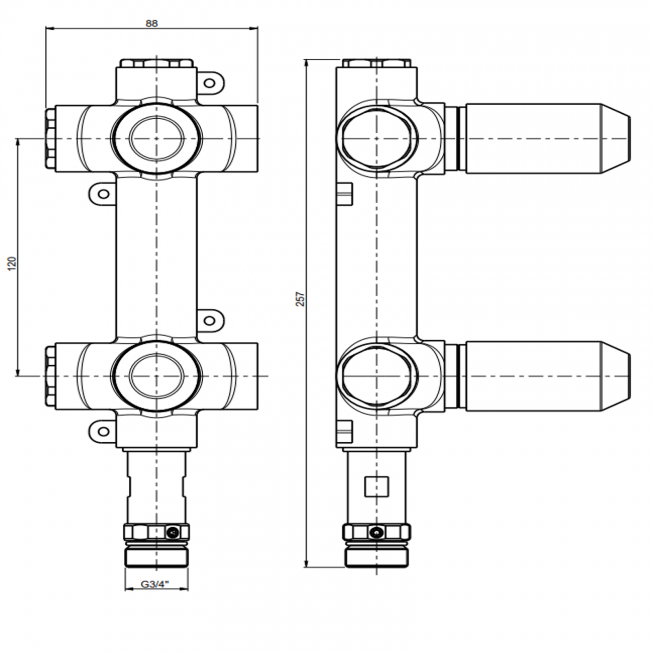 F.lli Frattini Borgia 316 Inox, 2 way block for shower manifold