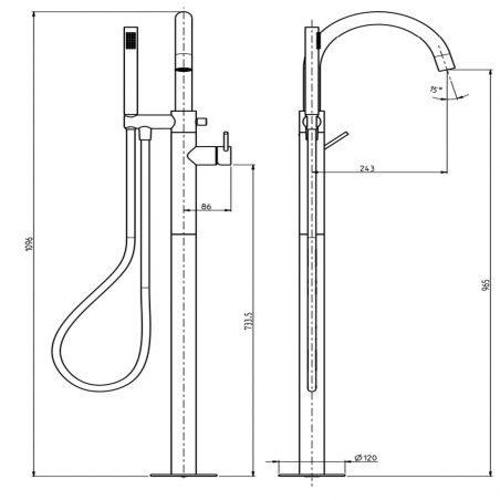 F.lli Frattini Pepe XL 316 Inox, Single-lever bath floor with shower