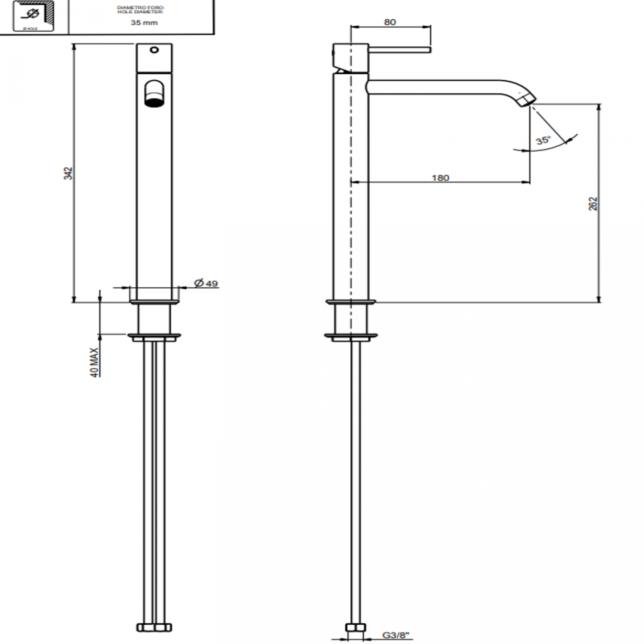 F.lli Frattini Pepe XL 316 Inox, Monocommande lavabo haut