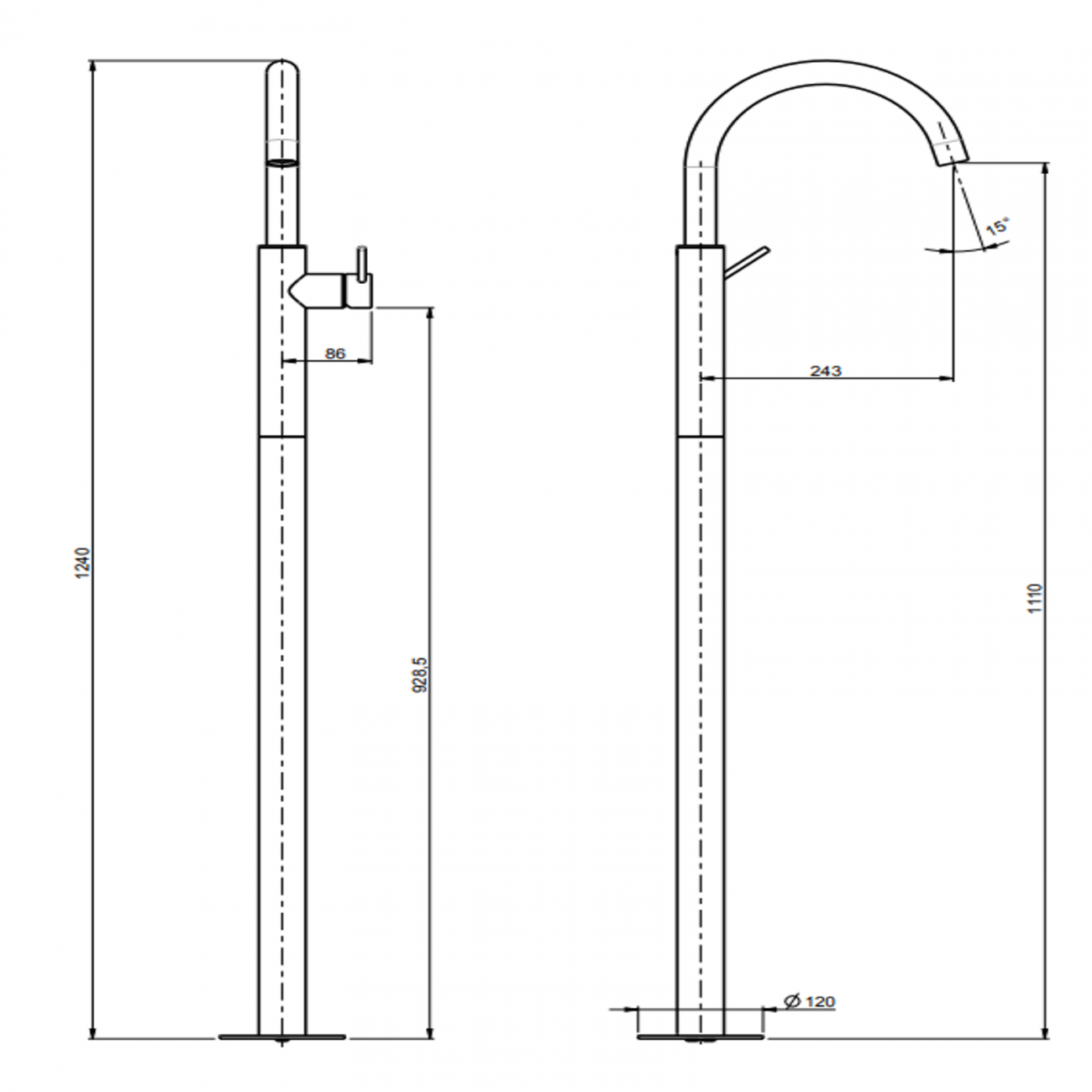 F.lli Frattini Pepe XL 316 Inox, Single lever washbasin floor