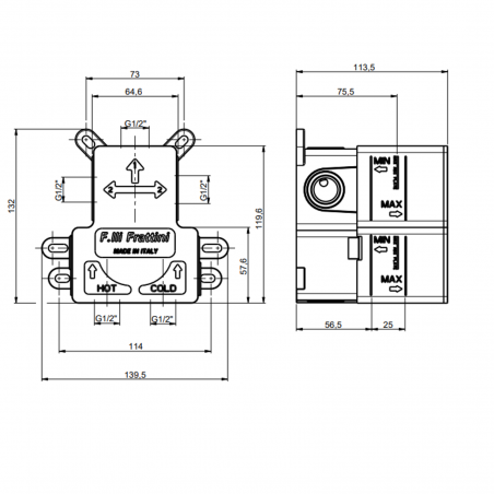 F.lli Frattini Pepe XL 316 Inox, Monocommande encastré 1 voie