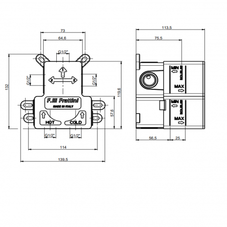 F.lli Frattini Pepe XL 316 Inox, Single lever recessed 2 way