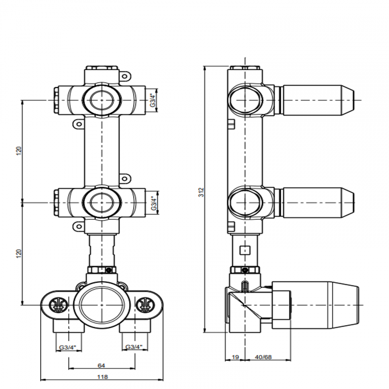 F.lli Frattini Pepe XL 316 Inox, Mélangeur thermostatique à 2 voies