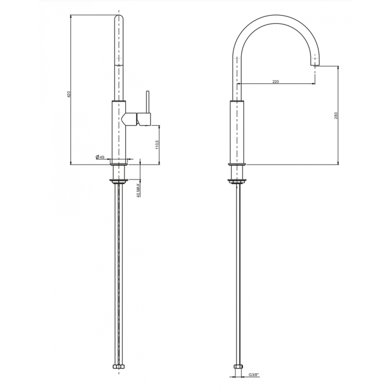 F.lli Frattini Pepe XL 316 Inox, Monoforo per lavello con bocca girevole