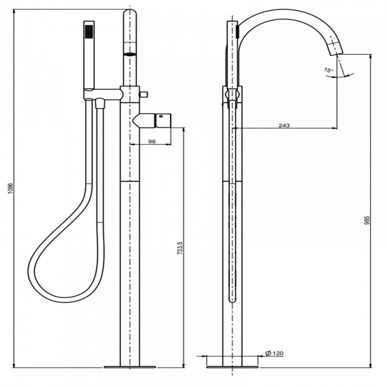 F.lli Frattini Pepe XLS 360 Inox, Monocomando vasca a pavimento