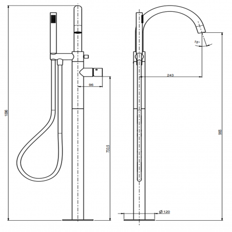 F.lli Frattini Pepe XLS 360 Inox, Single lever bath floor