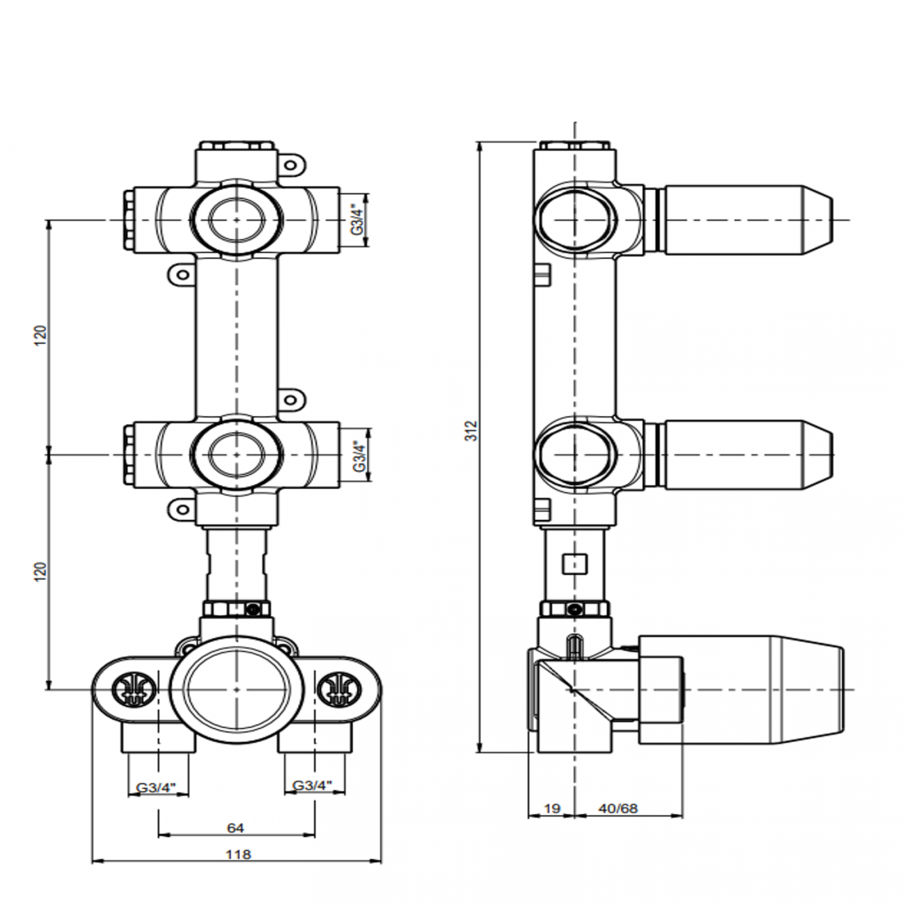 F.lli Frattini Pepe XLS 316 Inox, Miscelatore incasso termostatico 2 vie