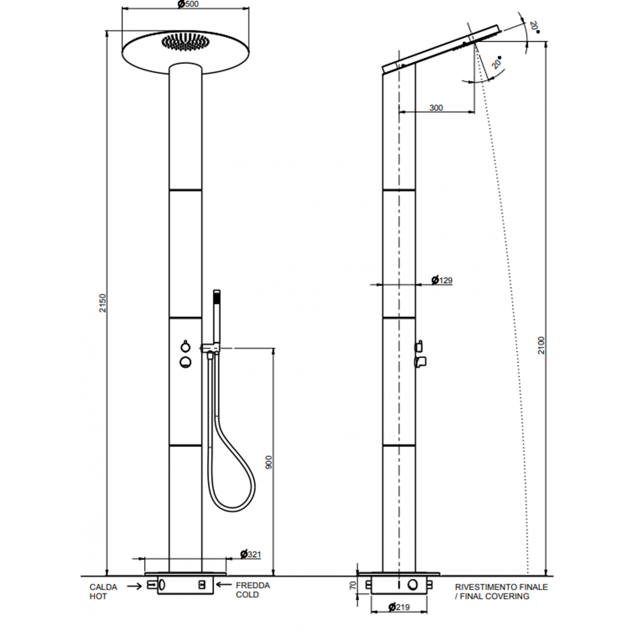 F.lli Frattini Docce Inox, Colonne de douche dintérieur