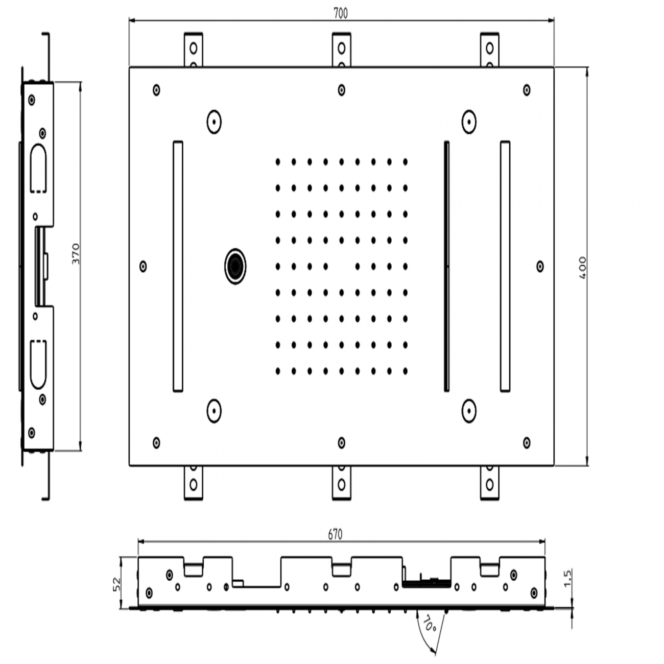 F.lli Frattini Docce Inox, Soffione ad incasso 70x40 cm
