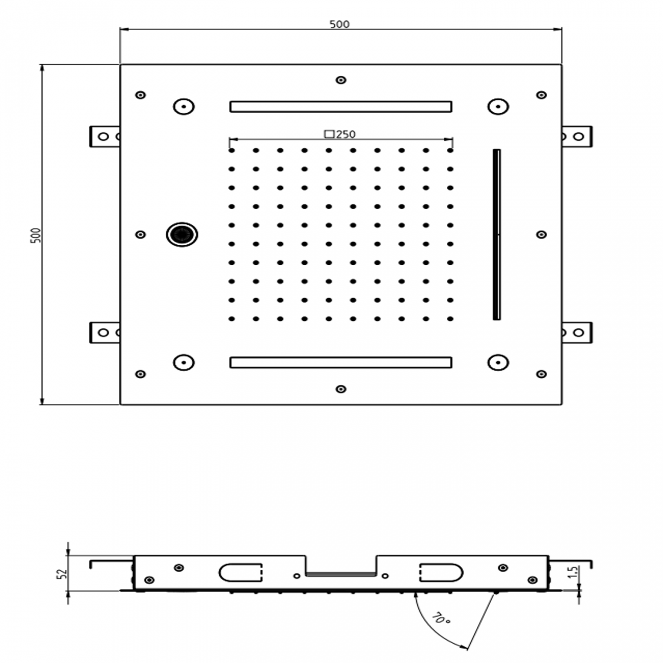 F.lli Frattini Docce Inox, Soffione ad incasso 50x50 cm