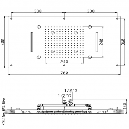 F.lli Frattini Docce Inox, Built-in shower head 70x40 cm