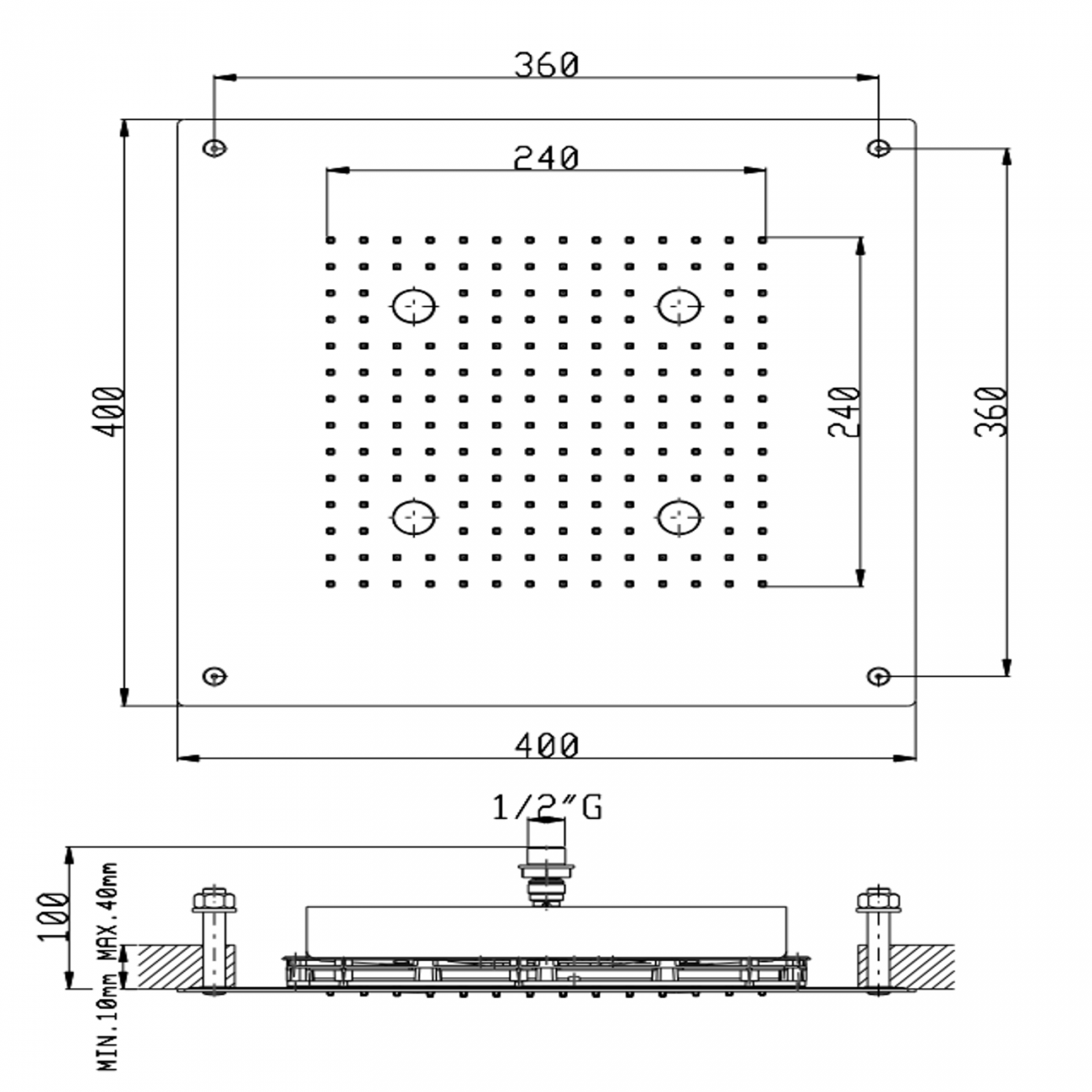 F.lli Frattini Docce Inox, Built-in shower head 40x40 cm