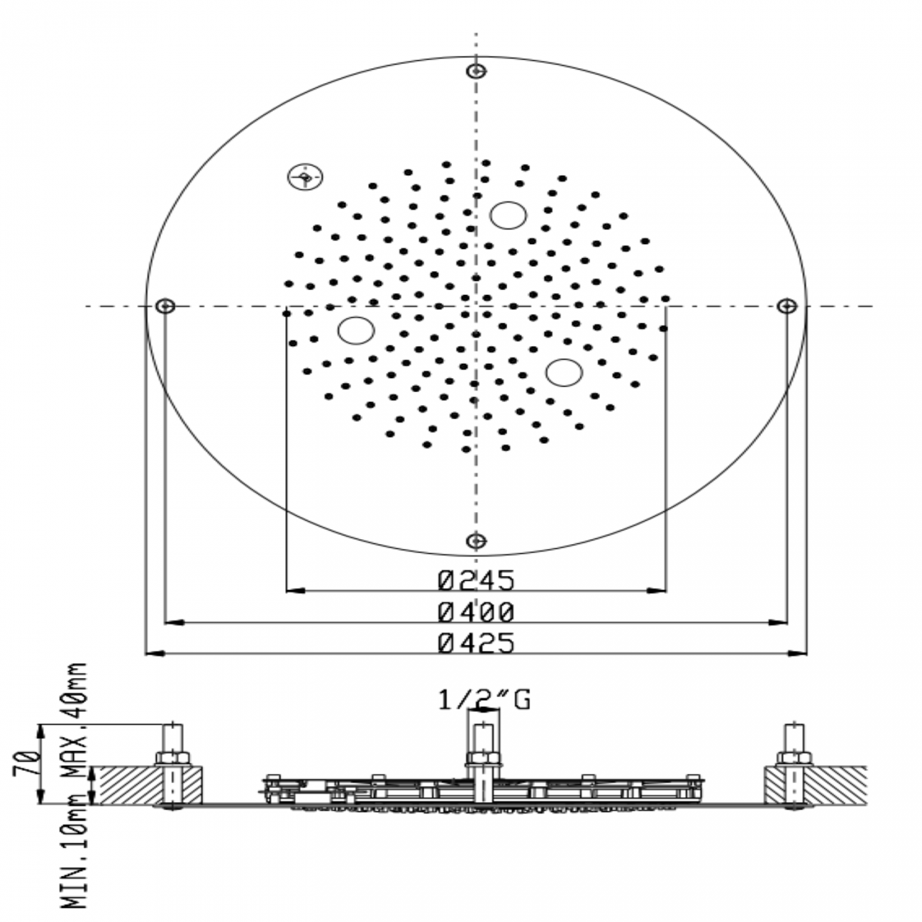 F.lli Frattini Docce Inox, Pomme de douche encastrée Ø42,5 cm