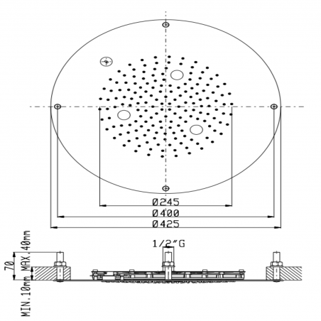 F.lli Frattini Docce Inox, Pomme de douche encastrée Ø42,5 cm