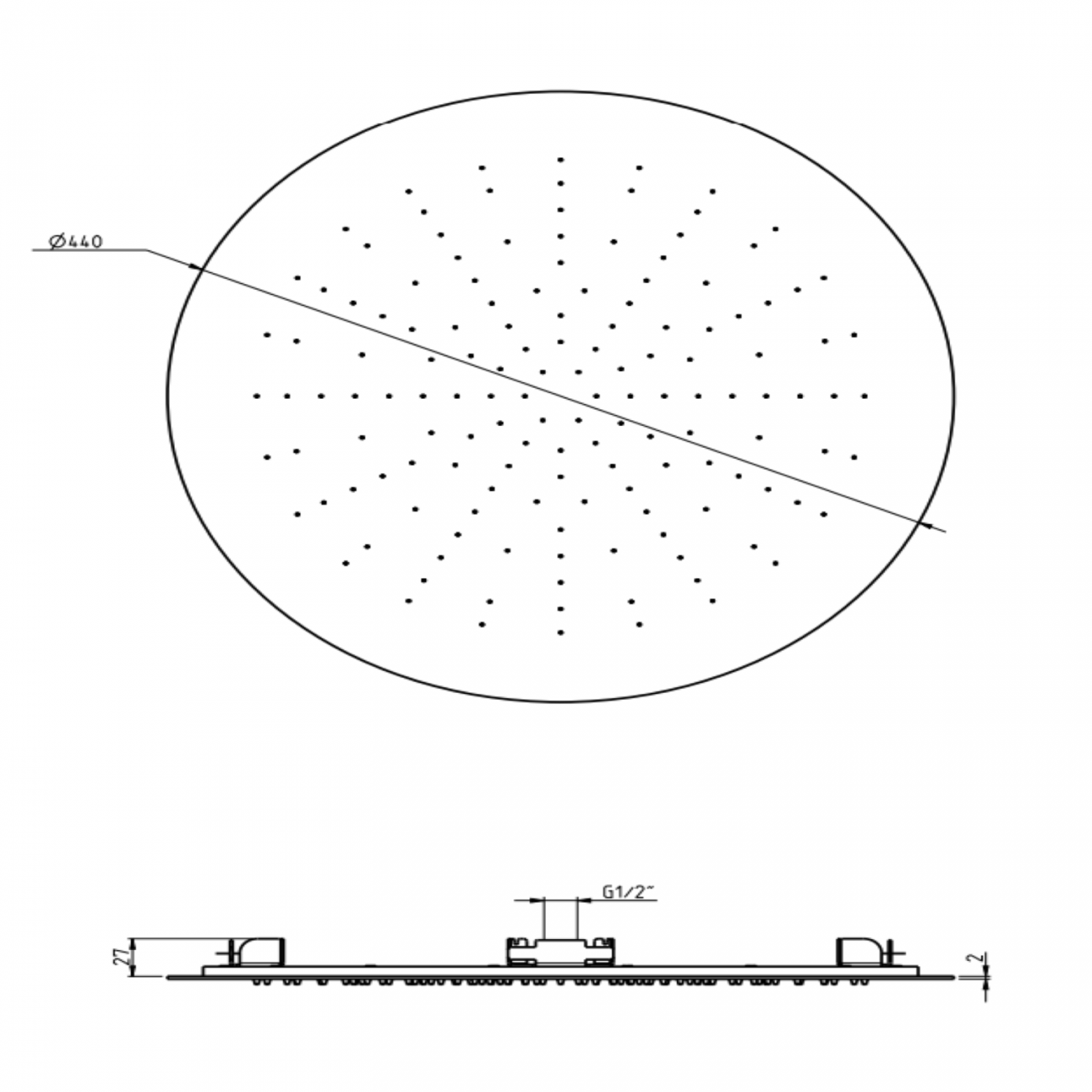 F.lli Frattini Docce Inox, Soffione da incasso Ø44 cm