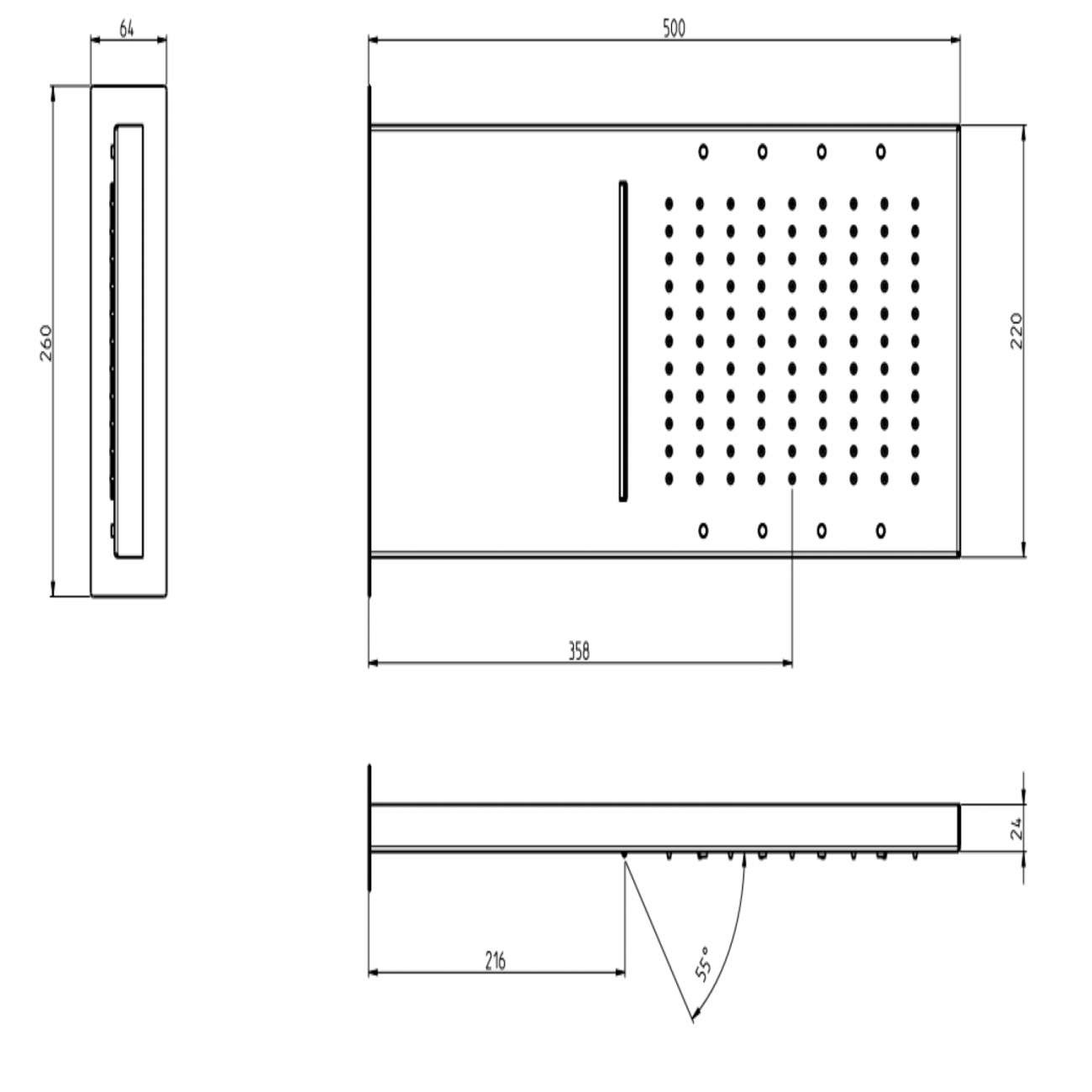 F.lli Frattini Docce Inox, Pomme de douche pluie et cascade 50x22 cm