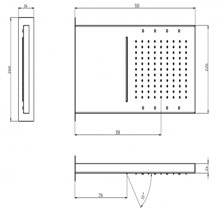 F.lli Frattini Docce Inox, Pomme de douche pluie et cascade 50x22 cm