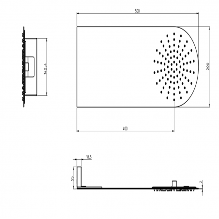 F.lli Frattini Docce Inox,  Soffione stondato pioggia e cascata 50x22 cm