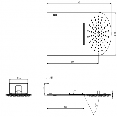 F.lli Frattini Docce Inox, Pomme de douche stondato pluie et cascade 50x20 cm