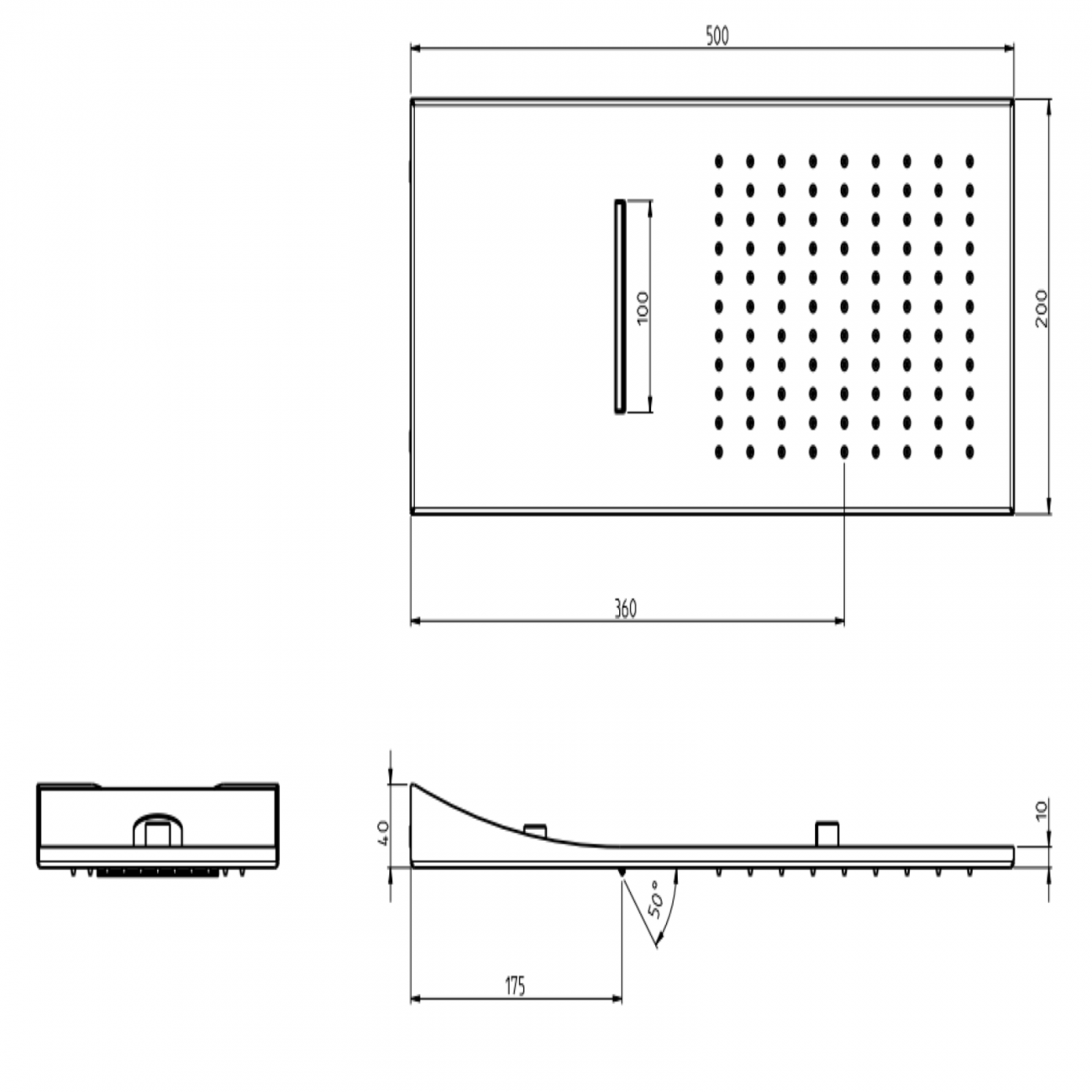 F.lli Frattini Docce Inox, Pomme de douche pluie et cascade 50x20 cm