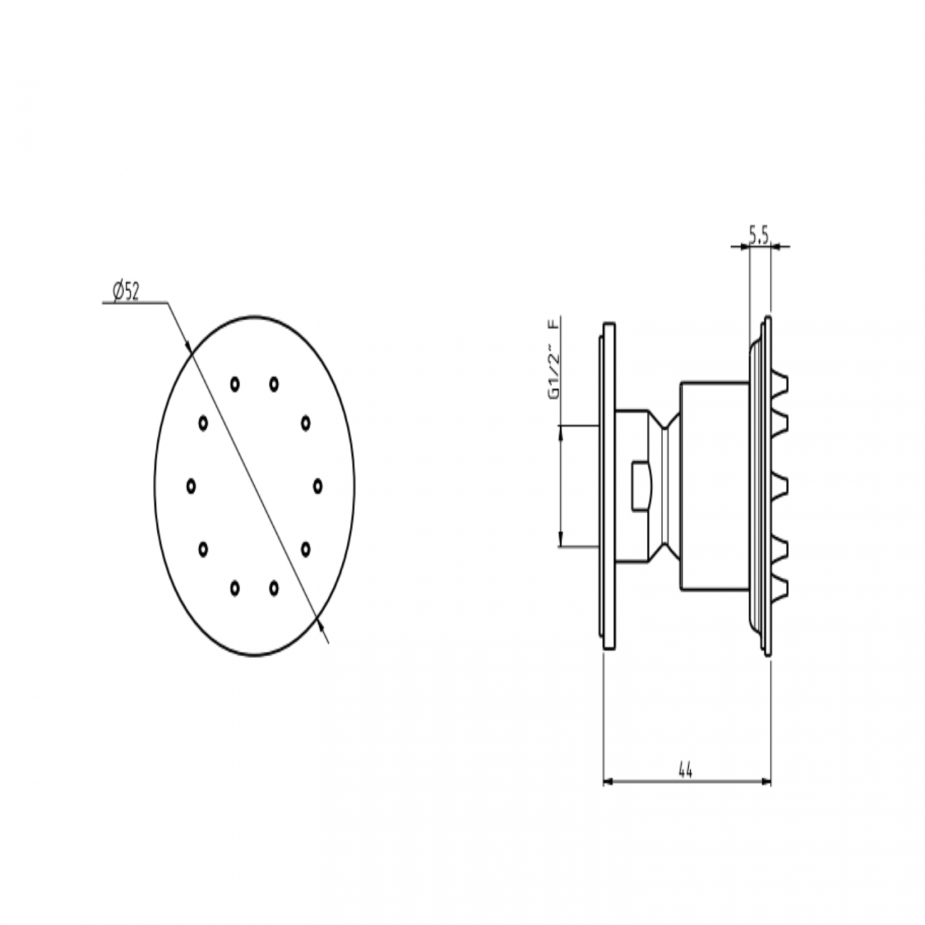 F.lli Frattini Docce Inox, Soffioncino laterale  Ø 5,2cm