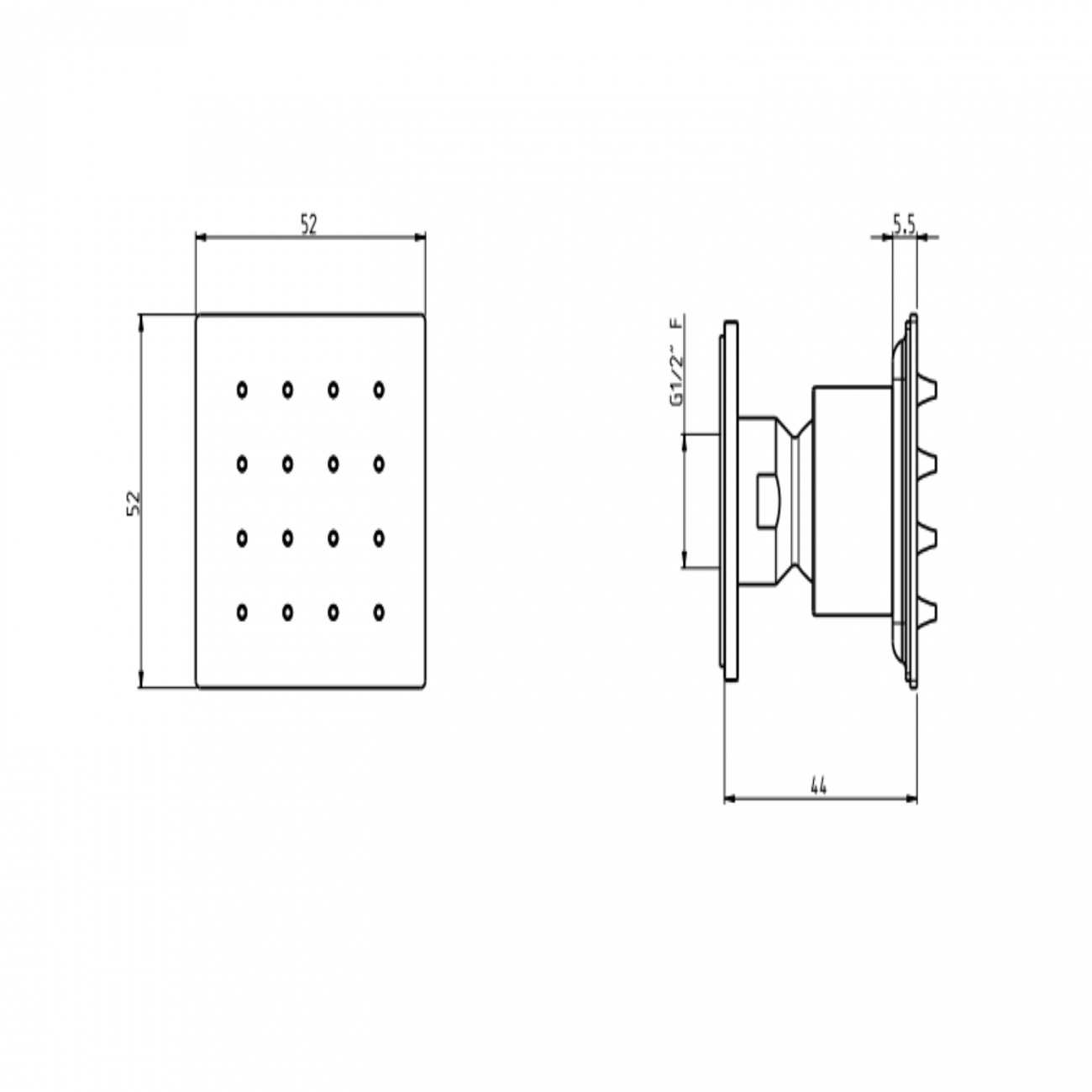 F.lli Frattini Docce Inox, Soffioncino laterale 5,2x5,2 cm