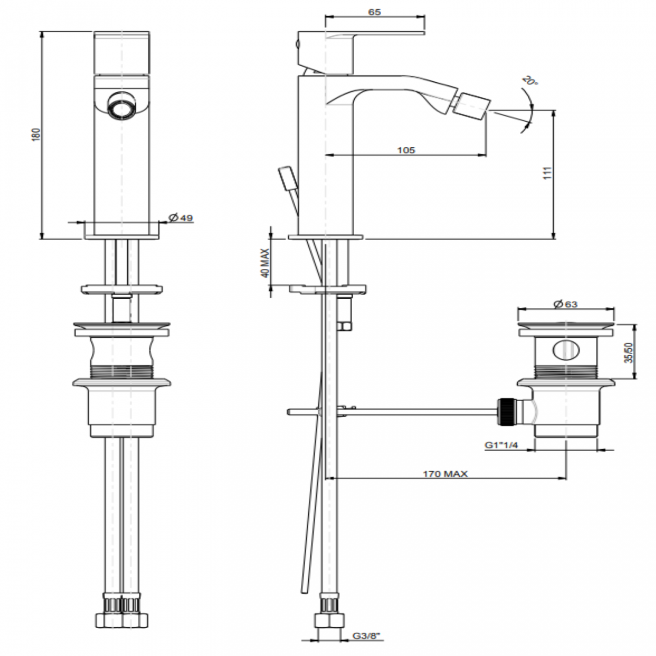 F.lli Frattini Tolomeo, Single-lever bidet mixer with 11/4 pop-up waste