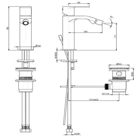 F.lli Frattini Tolomeo, Single-lever bidet mixer with 11/4 pop-up waste