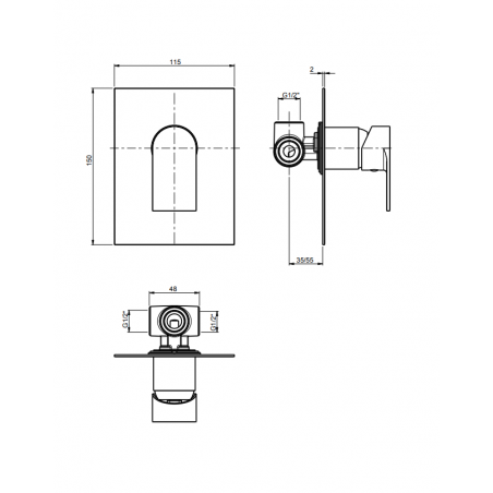 F.lli Frattini Tolomeo, Mitigeur de douche à encastrer complet, plaque en laiton