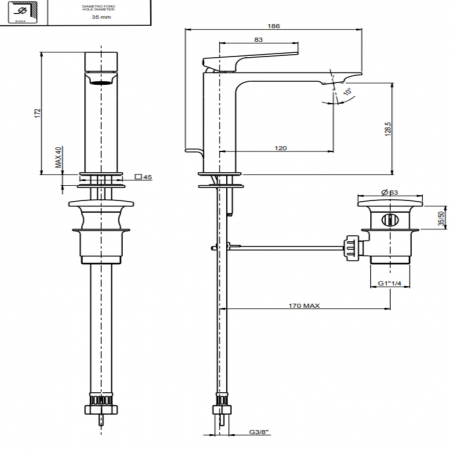 F.lli Frattini Narciso, Single lever for washbasin with drain 1"1/4