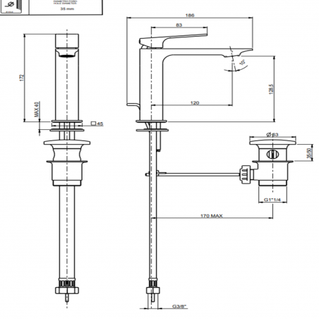 F.lli Frattini Narciso, Single lever for washbasin without drain
