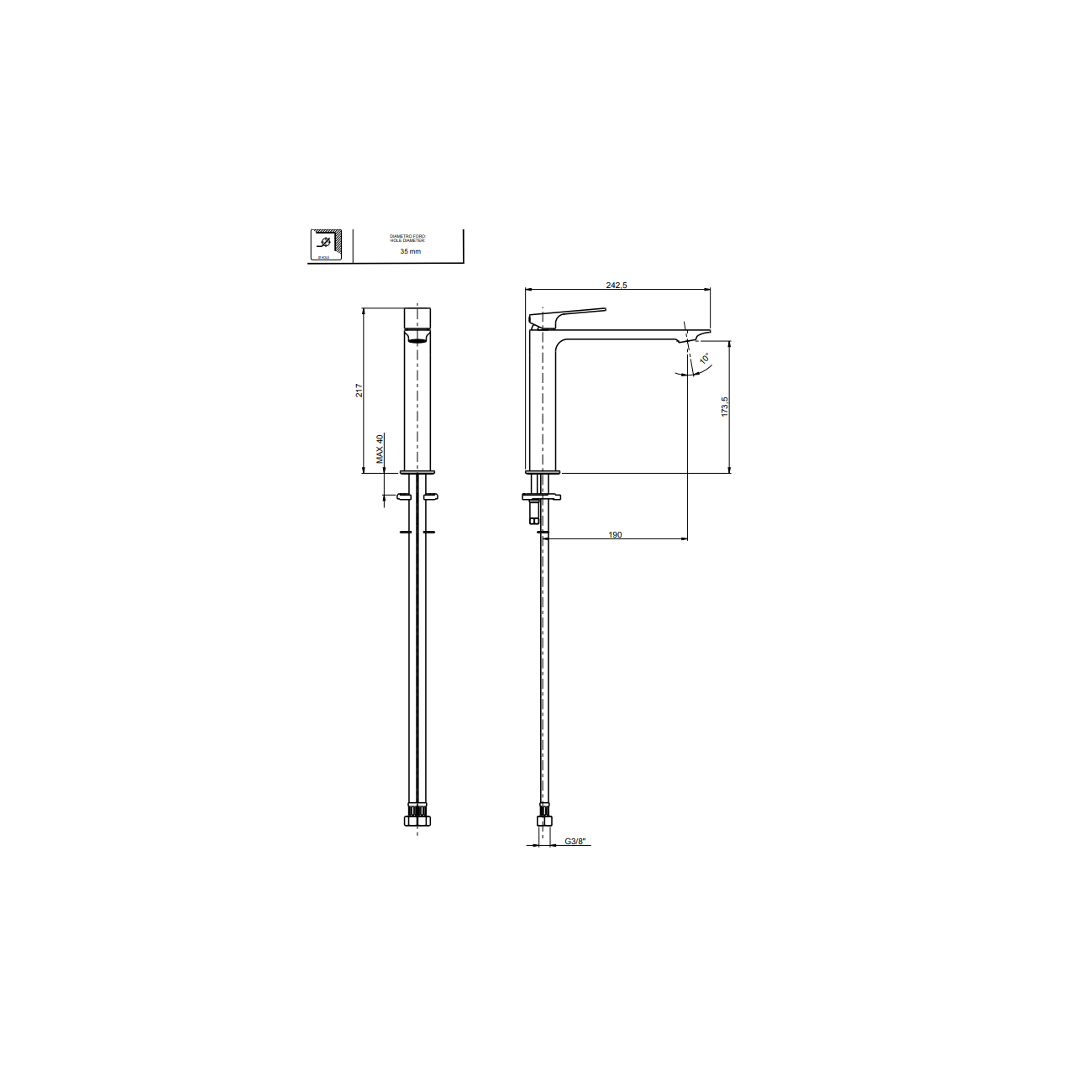 F.lli Frattini Narciso, Single lever washbasin medium model without drain