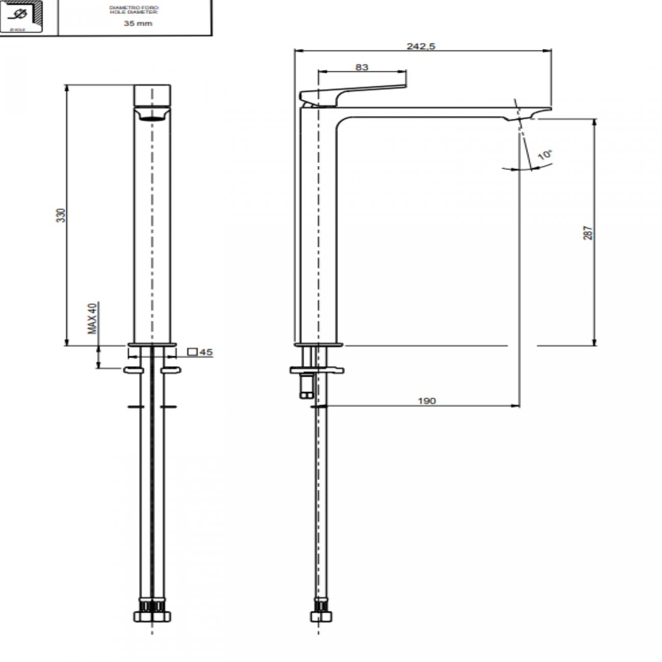 F.lli Frattini Narciso, Monocommande lavabo modèle haut sans échappement