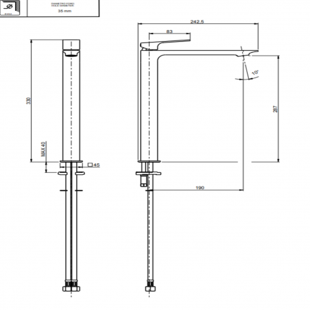 F.lli Frattini Narciso, Monocommande lavabo modèle haut sans échappement