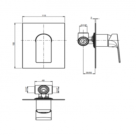F.lli Frattini Narciso, Complete built-in single-lever shower mixer, brass plate