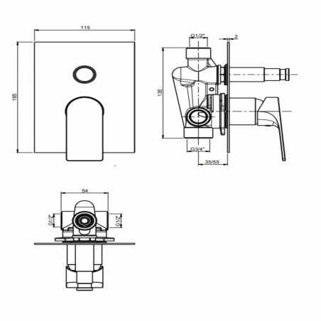 F.lli Frattini Narciso, Monocommande encastré complet avec déviateur