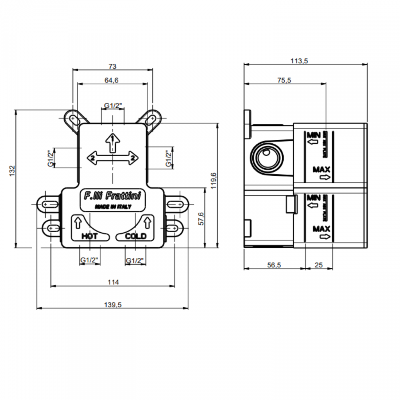 F.lli Frattini Narciso, Single lever recessed 1 way, ABS plate