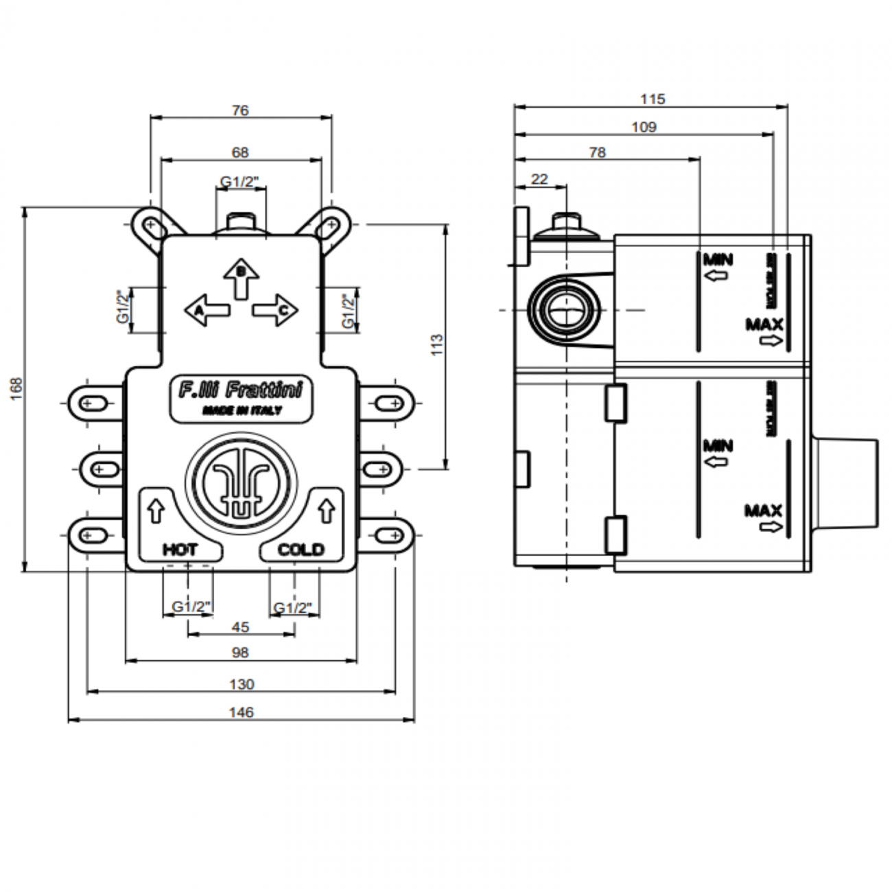 F.lli Frattini Narciso, Single lever recessed 2-3 ways