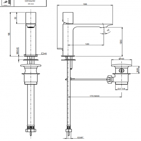 F.lli Frattini Narciso S, Monocomando per lavabo con scarico 1"1/4