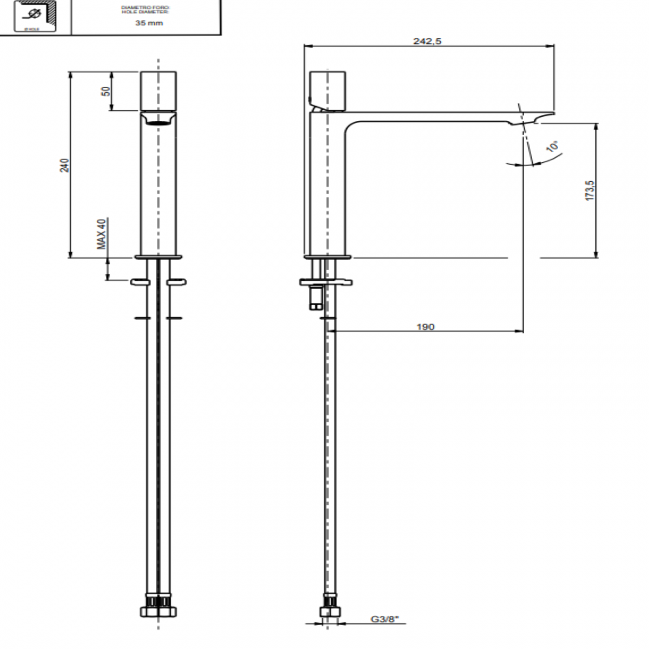 F.lli Frattini Narciso, Monocomando lavabo modello medio senza scarico